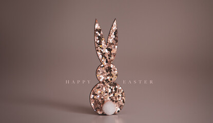  Rose glitter bunny, with "happy easter" lettering, old pink touch