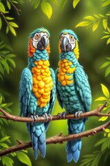 Two Colorful Parrots Perched on a Tree Branch