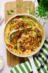 Bacon and Cabbage gratin with parmesan .top veiw