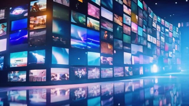 Digital contents concept. Social networking service. Streaming video. NFT. Non-fungible token. Wide angle visual for banners or advertisements.