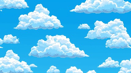 A beautiful day with fluffy white clouds dotting the bright blue sky. - obrazy, fototapety, plakaty