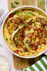 Bacon and Cabbage gratin with parmesan .top veiw