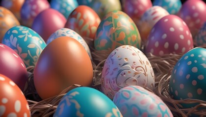 Fototapeta na wymiar Finiture decorated colorful painted chocolate easter eggs background