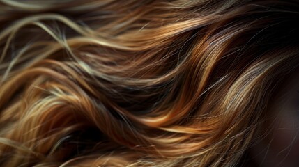 Close-up of wavy multicolored hair texture. Macro shot with shallow depth of field. Beauty and haircare concept for design and print