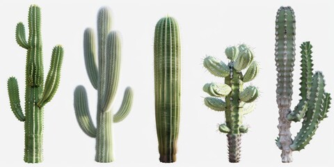 Group of different types of cactus plants, suitable for botanical or desert-themed designs