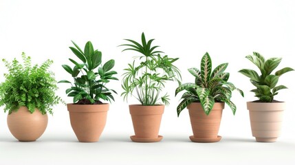 Fototapeta premium A row of potted plants on a white surface. Suitable for home decor or gardening concepts