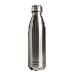 Stainless steel water bottle  on transparent background, png	