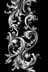 Elegant black and white floral pattern on a dark background. Suitable for various design projects