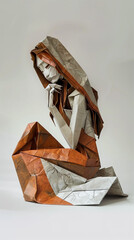 Origami papier mache woman praying