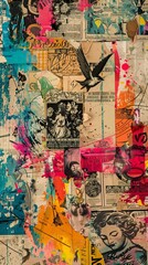 Fototapeta premium Elegant Fusion of Vintage Ephemera and Contemporary Design in a Paper Collage - Ultra High-Resolution, Noise-Free Artistic Wallpaper. T