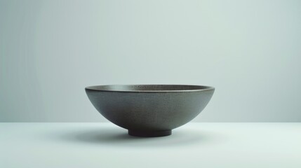 Simple black bowl on white table, versatile for various concepts