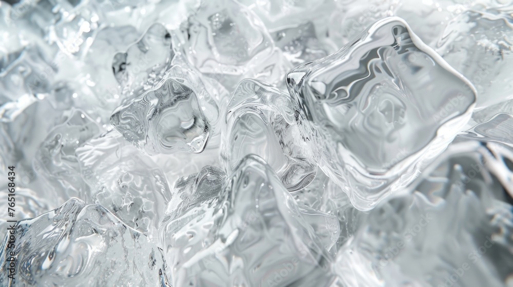 Poster A bunch of ice cubes sitting on top of each other. Suitable for beverage and refreshment concepts