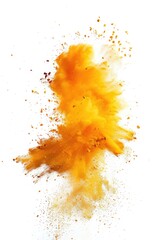 Vibrant yellow powder exploding on a clean white backdrop, perfect for adding a pop of color to your design projects