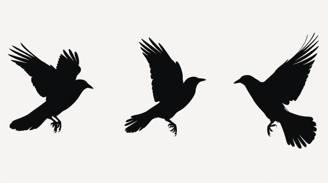 Image of three black birds flying in the air. Suitable for nature and wildlife concepts
