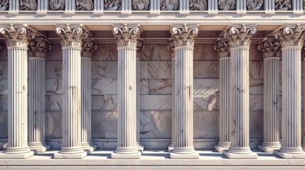 Obraz premium Row of white marble pillars in front of a building, ideal for architectural projects
