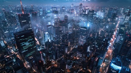 A stunning view of a city at night from the top of a skyscraper. Ideal for urban landscapes