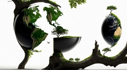 earth day concept, save the world, globe on moss, globe and forest, eco-friendly, planet earth,...