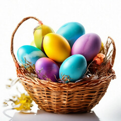 Easter holiday. Easter eggs in a basket