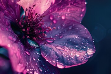 Close up of a purple flower with water droplets. Suitable for nature and beauty concepts