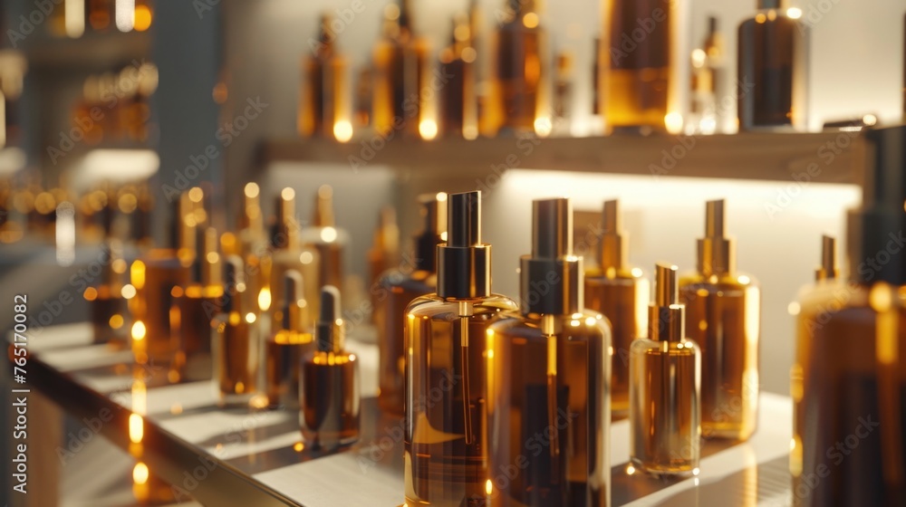 Poster Various bottles lined up on a shelf, perfect for product display