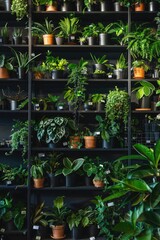 A variety of potted plants displayed on a shelf. Suitable for interior design concepts