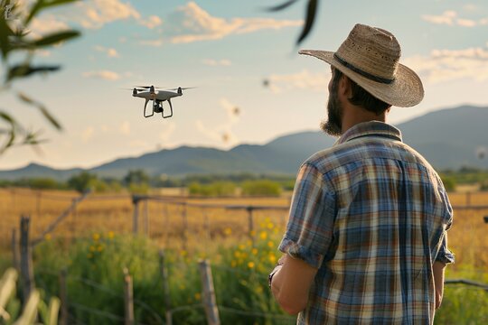 a man in a hat flying a drone