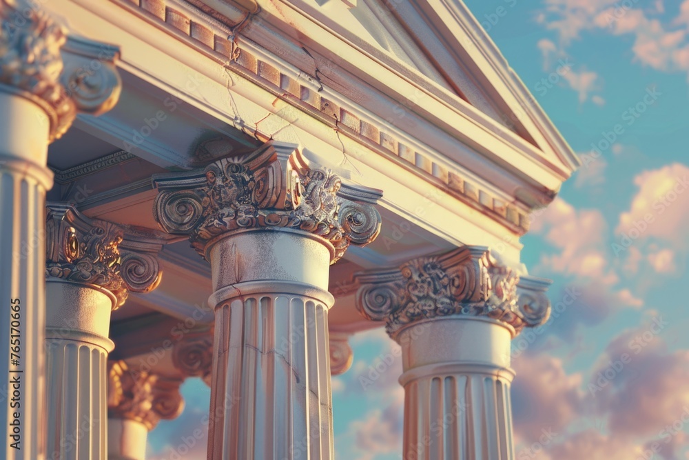 Poster Row of columns with clear blue sky background. Suitable for architectural concepts
