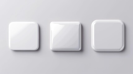 Minimalist design with three white square buttons on a gray background. Perfect for website or app development