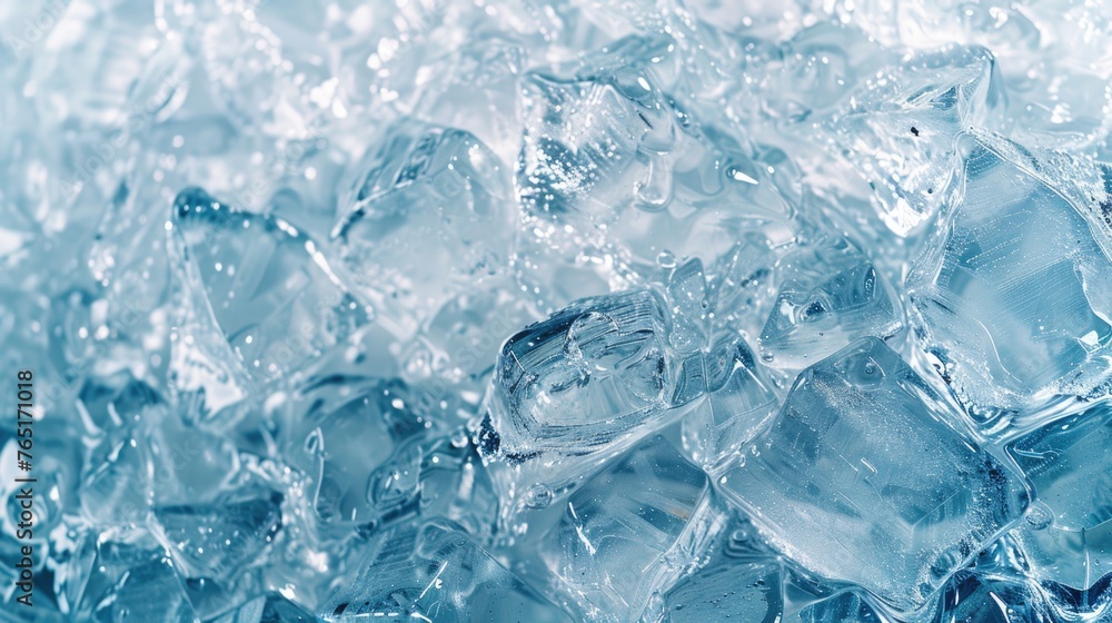 Poster a pile of ice cubes on a table, perfect for summer refreshment concepts