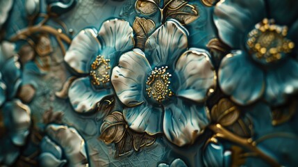 Fototapeta premium Close-up of a blue vase with flowers, suitable for home decor