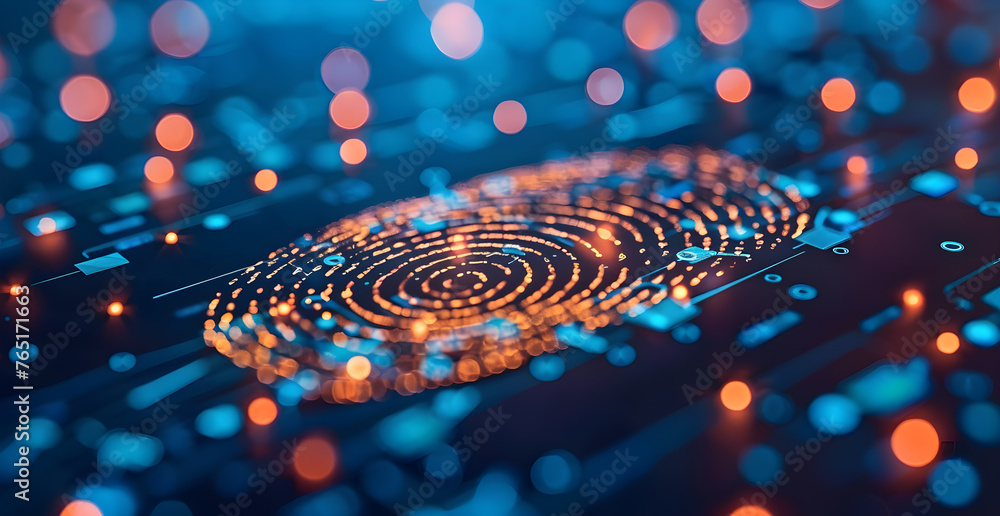 Poster technology security system background, fingerprint to scan hologram biometric identity