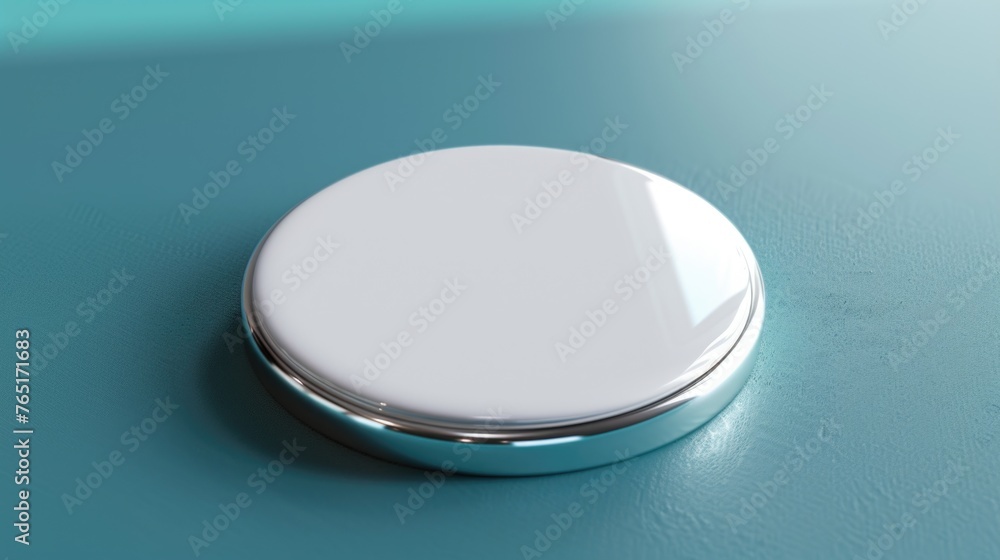Poster A close up shot of a button on a table, suitable for various business or technology concepts