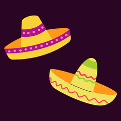 Cinco de Mayo set of sombrero design, vector illustration on purple background.