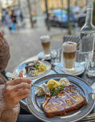 Coffee with ice cream and whipped cream on the table in Paris, France. 