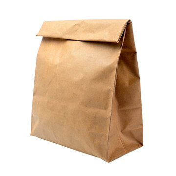 Brown paper bag isolated on a transparent background. packaging for takeaway food.