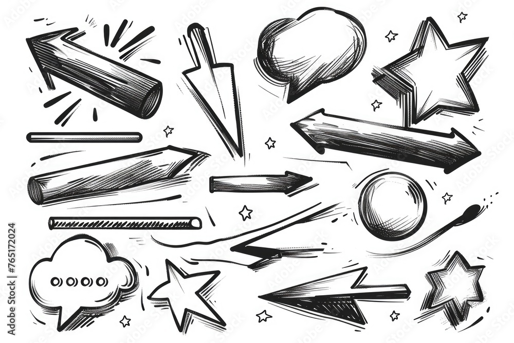 Poster a collection of hand drawn arrows and other items, perfect for graphic design projects