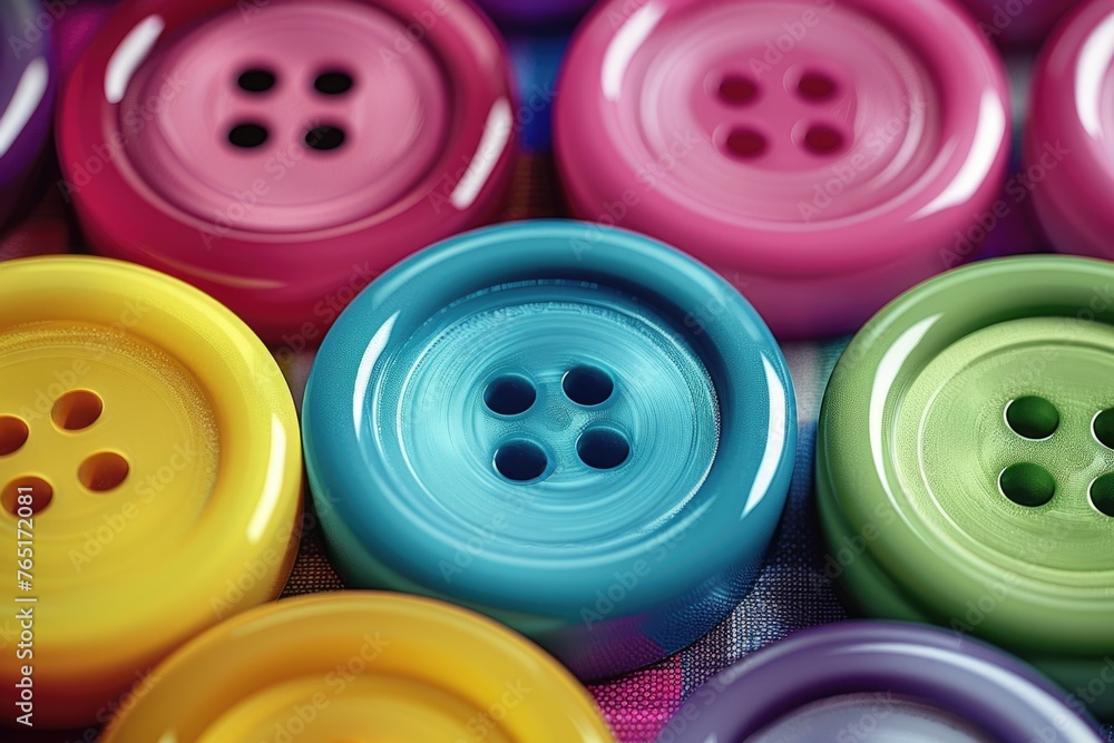 Poster close up shot of a bunch of colorful buttons. perfect for fashion or crafting projects