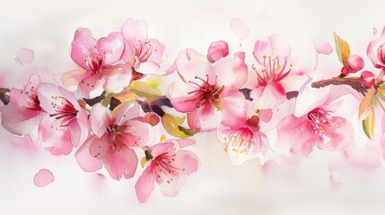 Watercolor painting of pink flowers on a branch, perfect for floral designs