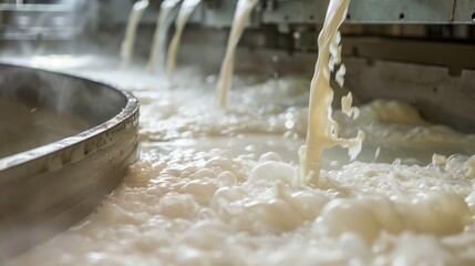 Photographs of milk filtered to remove impurities and then cooled to the proper temperature for cheese production generative ai