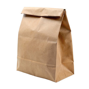 Brown paper bag isolated on a transparent background. packaging for takeaway food.