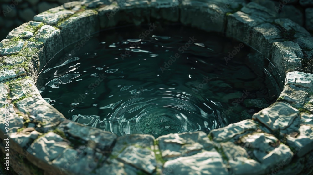 Poster A stone well filled with water. Suitable for various concepts