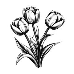tulip flowers black and white icon сreated with Generative Ai