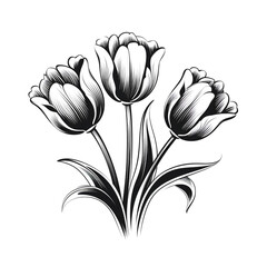 tulip flowers black and white icon сreated with Generative Ai