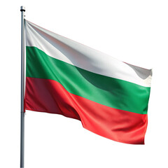 Bulgaria flag on a flagpole, isolated on transparent background.