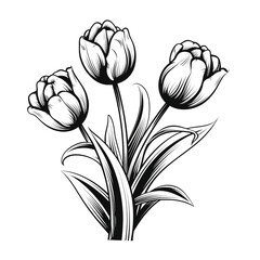 tulip flowers black and white icon сreated with Generative Ai