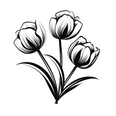 tulip flowers black and white icon сreated with Generative Ai