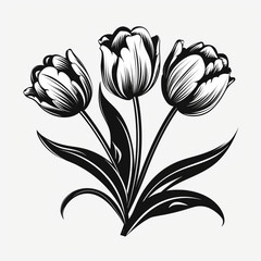 tulip flowers black and white icon сreated with Generative Ai