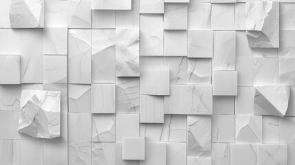 A wall constructed of white paper cubes. Perfect for backgrounds or creative design projects