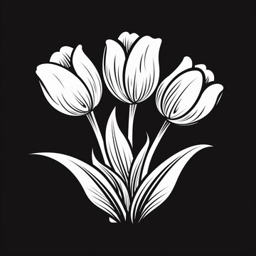 tulip flowers black and white icon сreated with Generative Ai