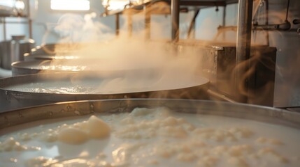 Photographs of milk filtered to remove impurities and then cooled to the proper temperature for cheese production generative ai - obrazy, fototapety, plakaty